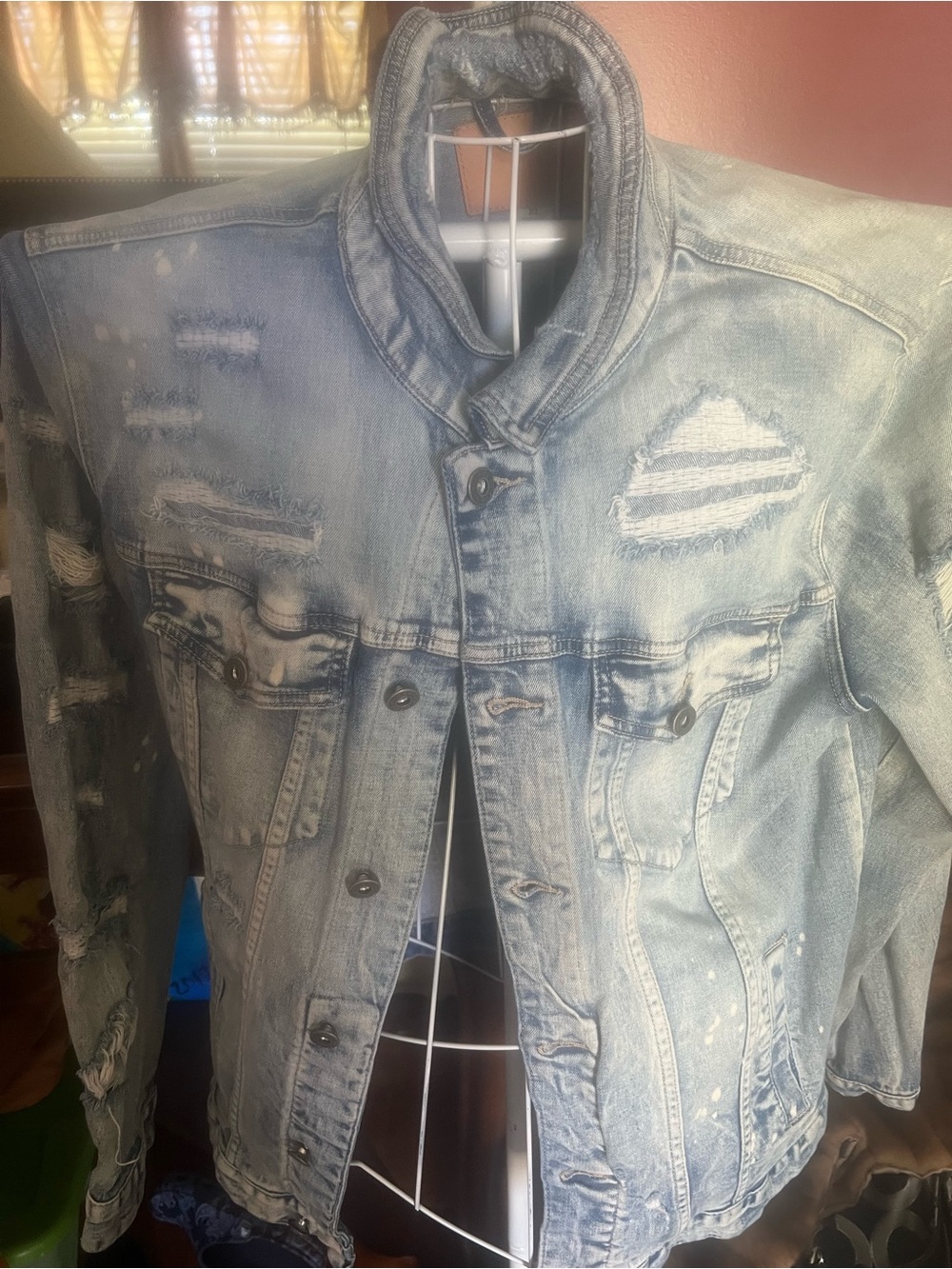 Women's Light Blue Distressed Denim Jacket - Casual Jean Jacket